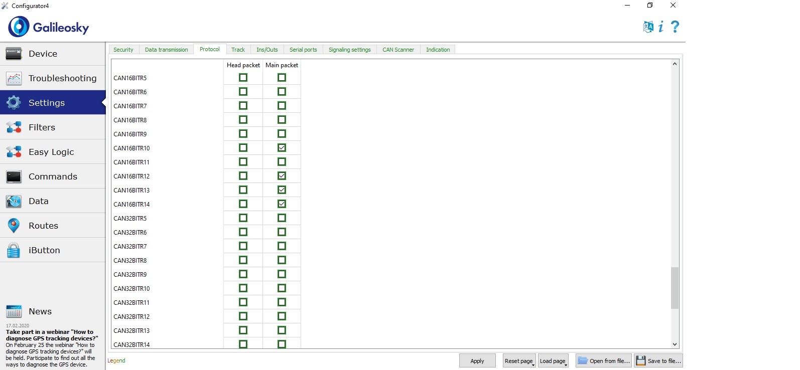 Galileo setting protocol