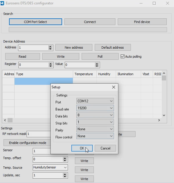 wireless temperature sensor configuration